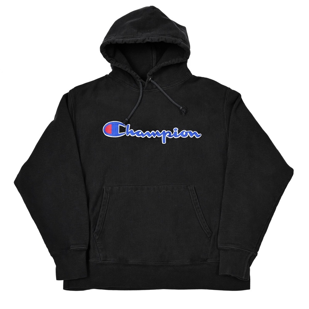 Champion Reverse Weave Hoodie Large Embroidered Heavyweight Fleece Spell Out 90s